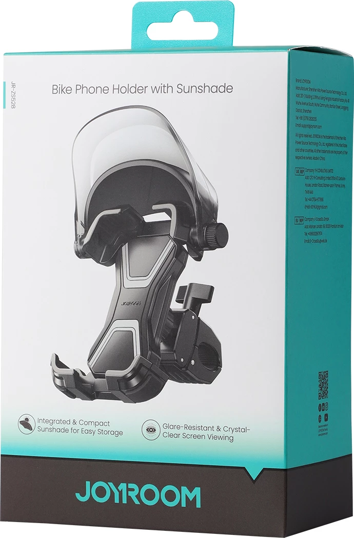 Mbajtës telefoni për biçikletë Joyroom JR-ZS528, 4.7-7\", rrotullim 360°, me vizor dielli, i zi