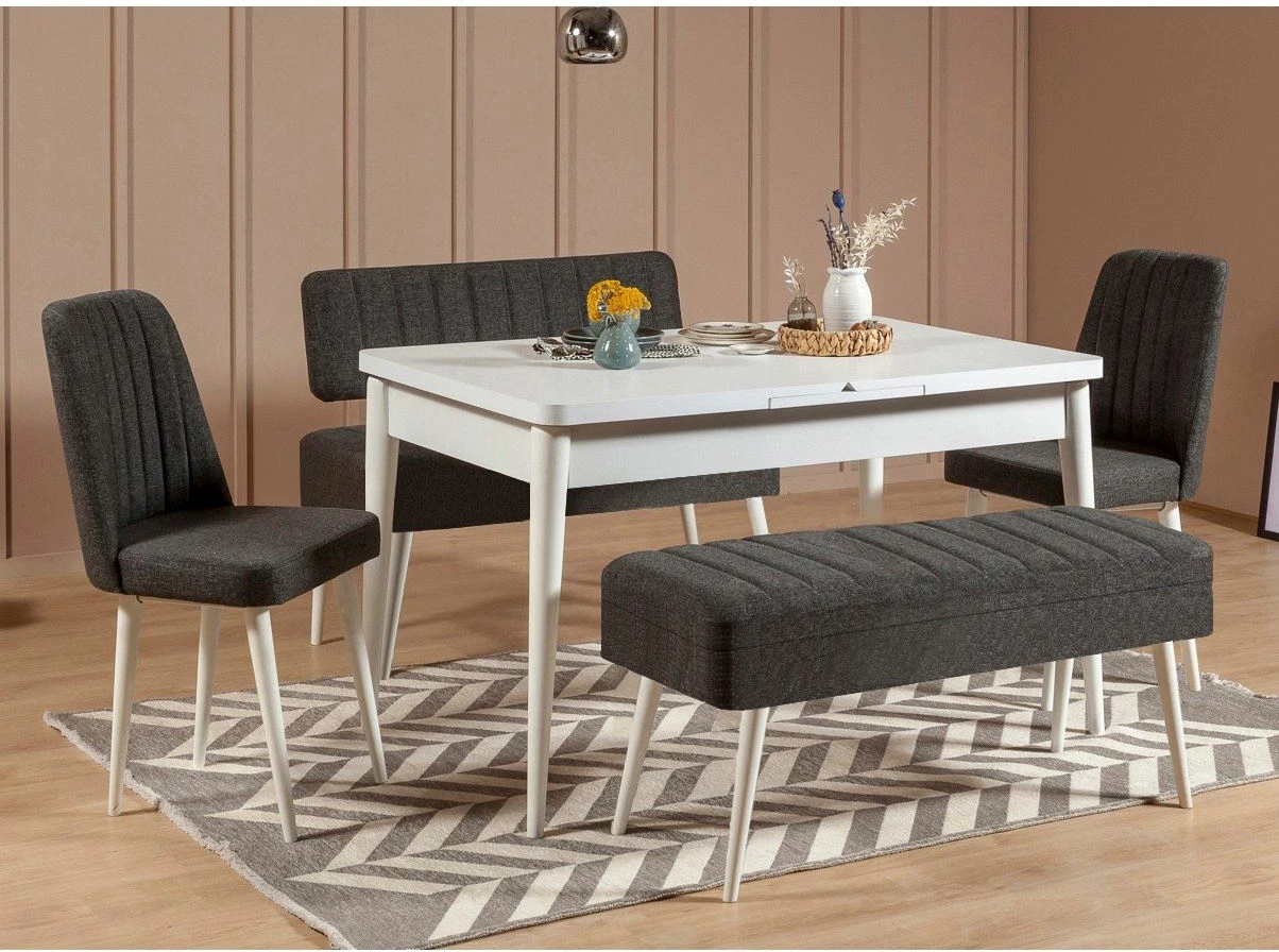 Set tavoline me karrige për ngrënie, e zgjatshme, 5 pjesë, Skye Decor Vina 1053-4, e bardhë dhe antracit