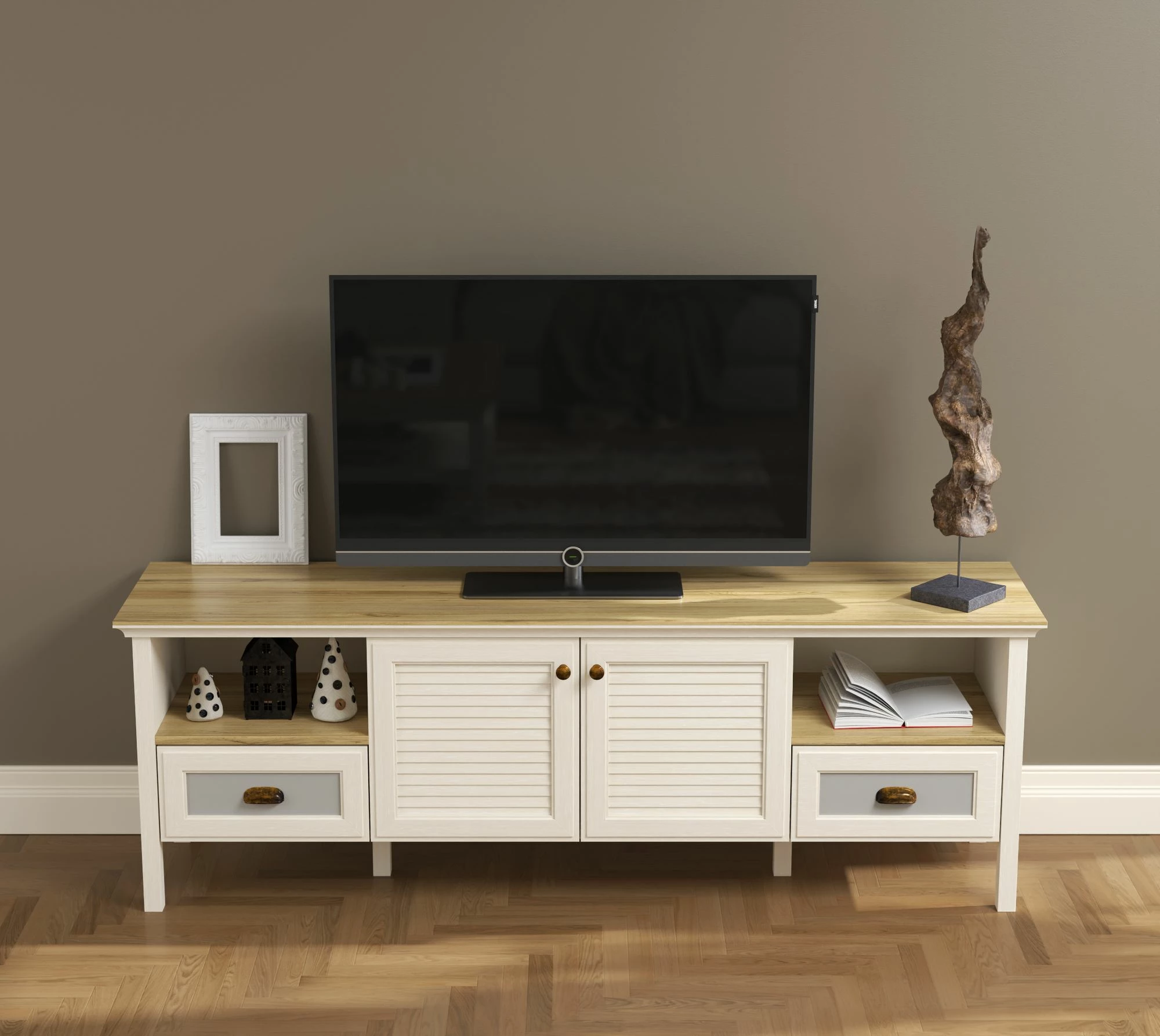 Komodë TV Skye Decor, krem, lis, gri, FRN-21025