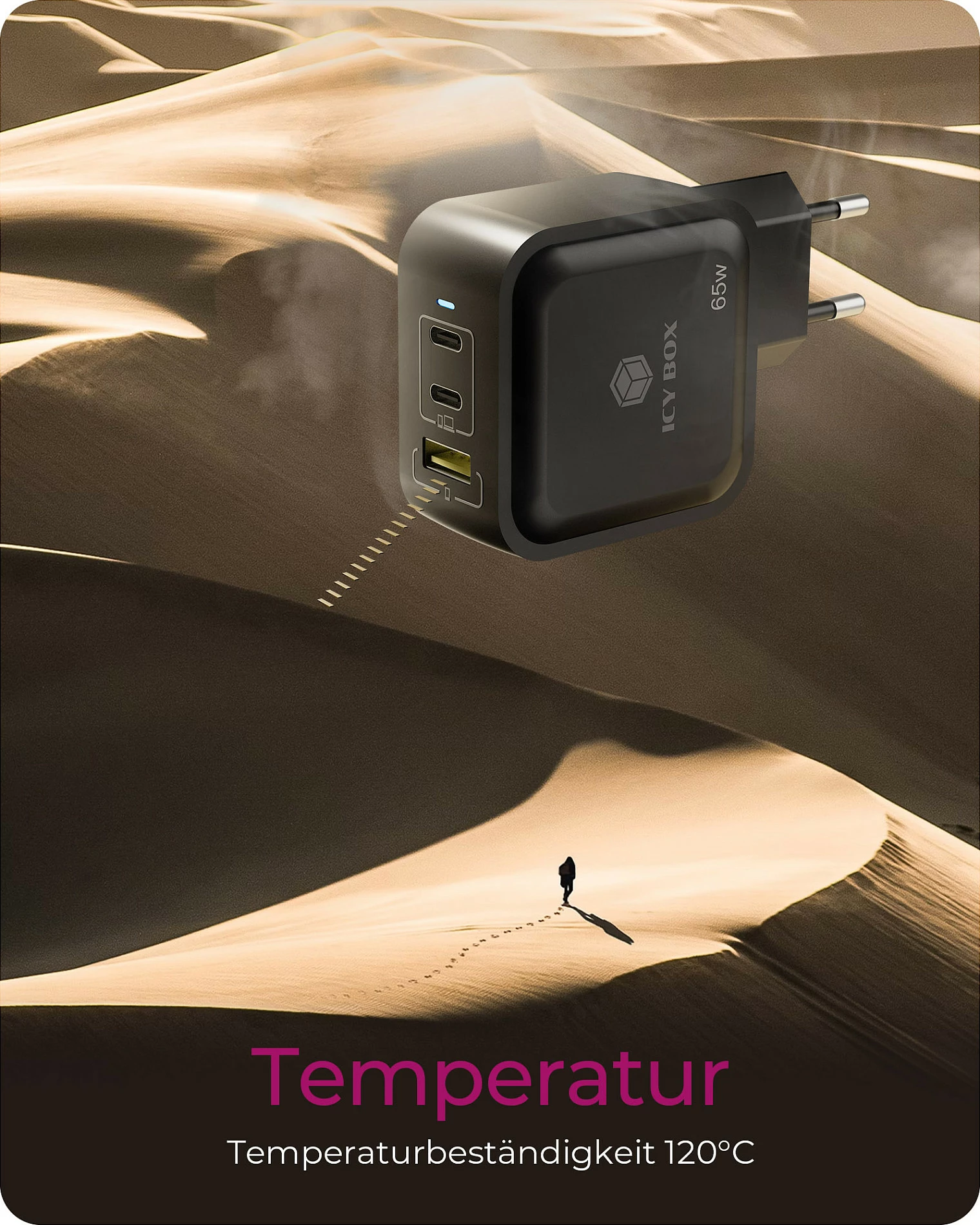 Karikues muri ICY BOX IB-PS1030-PD, 65W GaN, 3 porta (2x USB-C + USB-A), i zi