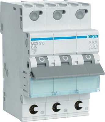 Ndërprerës automatik Hager MCS316, 3P, C16A, 6kA, Quick Connect