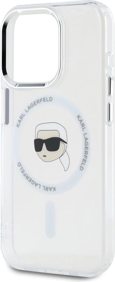 Mbështjellës Karl Lagerfeld IML Metal Karl Head MagSafe për iPhone 15 Pro, Bardhë