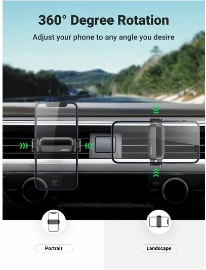 Mbajtëse telefoni për veturë UGREEN Mini Air Vent 10422, rotacion 360°, për 4.7-7.12", e zezë, paketim kuti