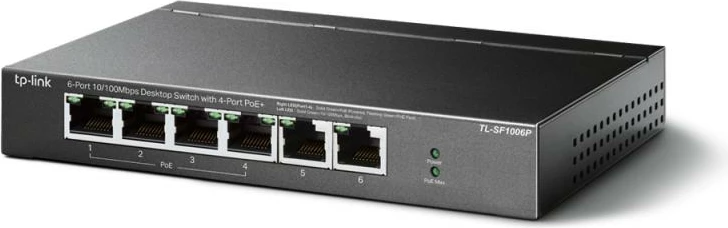 Switch TP-Link TL-SF1006P 6 porte 10/100Mbps 4 PoE+ buxhet 67W, Extend 250 m, kasë metal