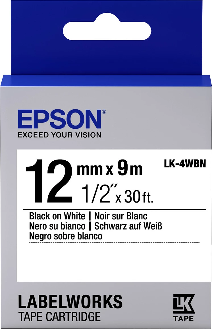 Shirit etikete Epson LabelWorks LK-4WBN, 12 mm x 9 m, zi në të bardhë