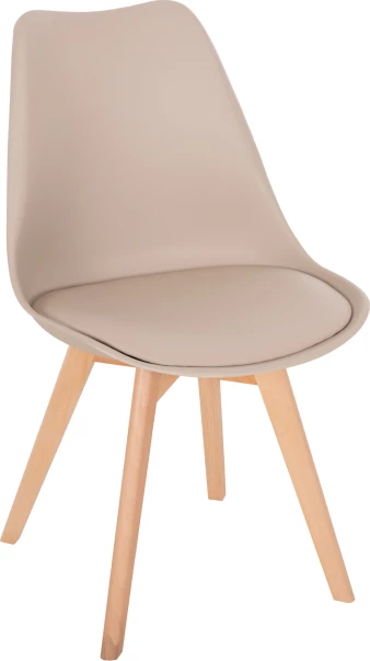 Karrige për ngrënie Vegas, këmbë druri, ulëse polipropileni me PU, ngjyrë kapuçino, 48x52x81H cm, set prej 4 copë