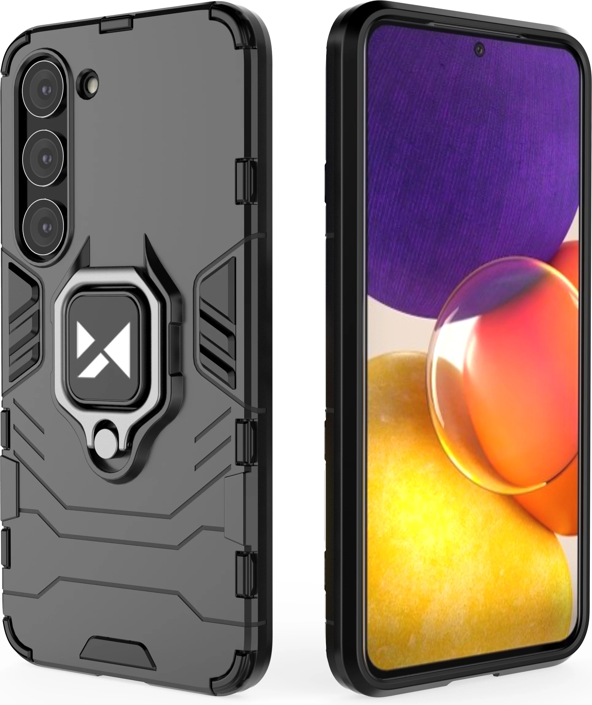 Mbështjellës Wozinsky Ring Armor për Samsung Galaxy S23, me mbajtëse unaze, i zi