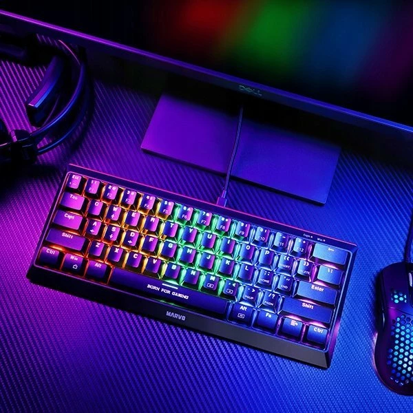 Tastierë gaming Marvo KG962G EN-R 60% mekanike me switche të kuq, RGB, USB, e zezë