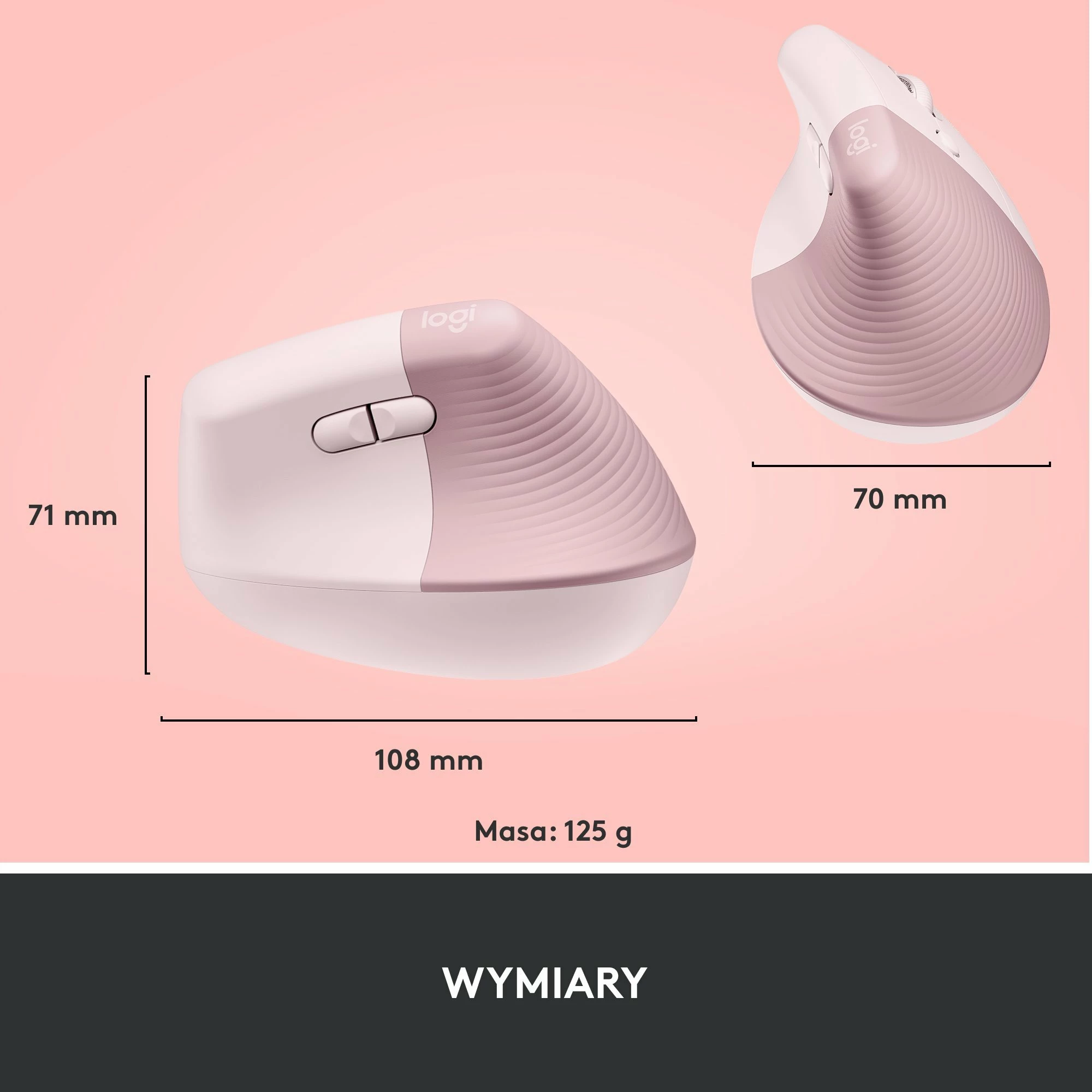 Maus Logitech Lift 910-006478 ergonomik vertikal wireless 4000 DPI, roze