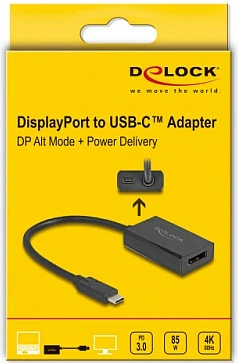 Adapter DeLOCK DisplayPort (femër) në USB-C (mashkull) DP Alt Mode, 4K, PD 85W, i zi
