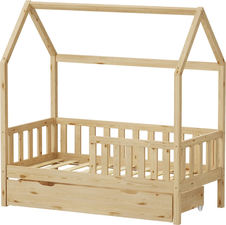 Krevat fëmijësh Montessori Bendina me sirtar dru pishe, ngjyrë natyrale, 70x140cm
