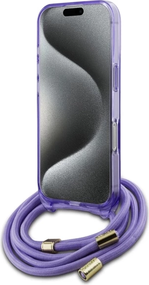 Mbështjellës Guess Crossbody Cord Script MagSafe për iPhone 16 Pro, Vjollcë