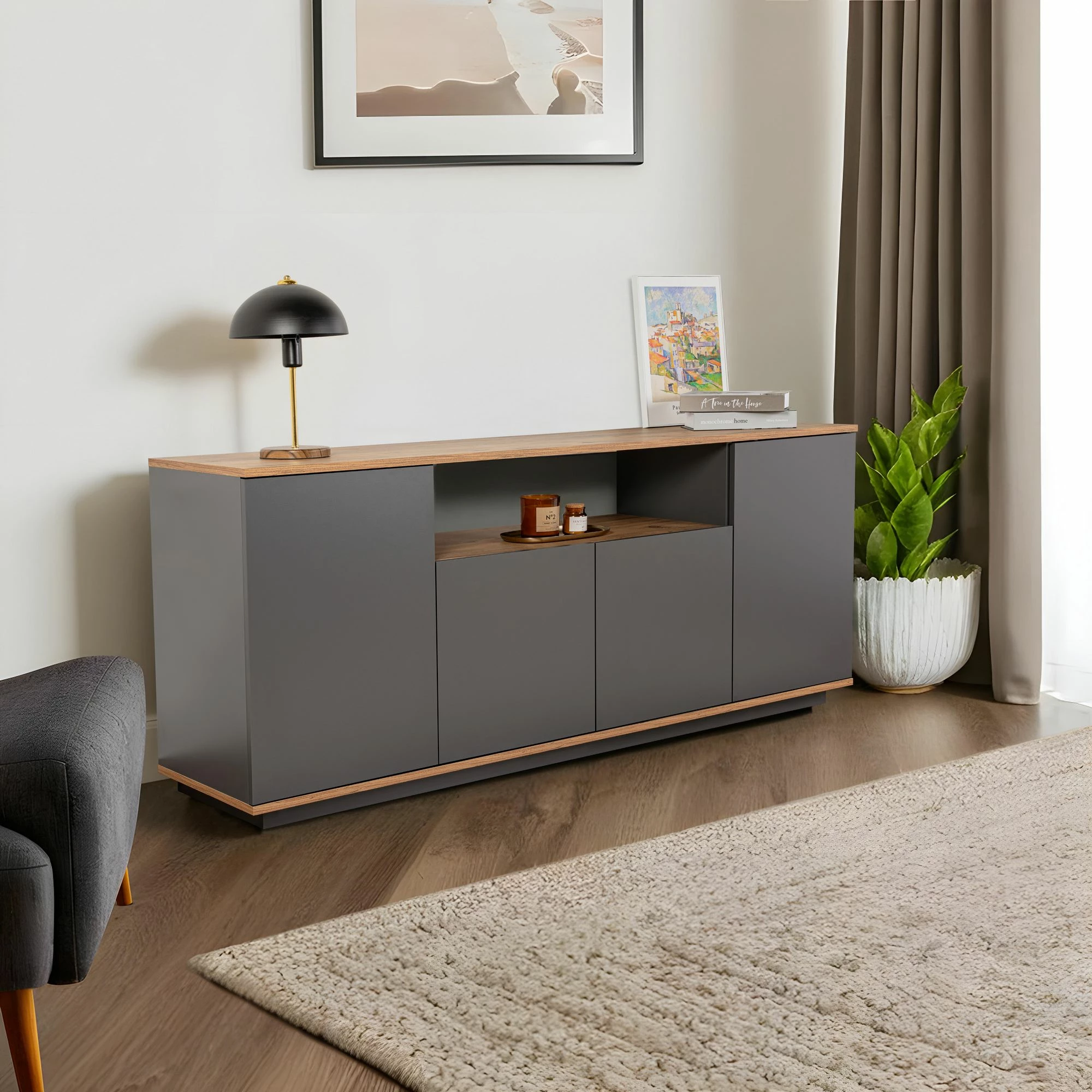 Konsol Skye Decor, ngjyrë antracit dhe Atlantic Pine