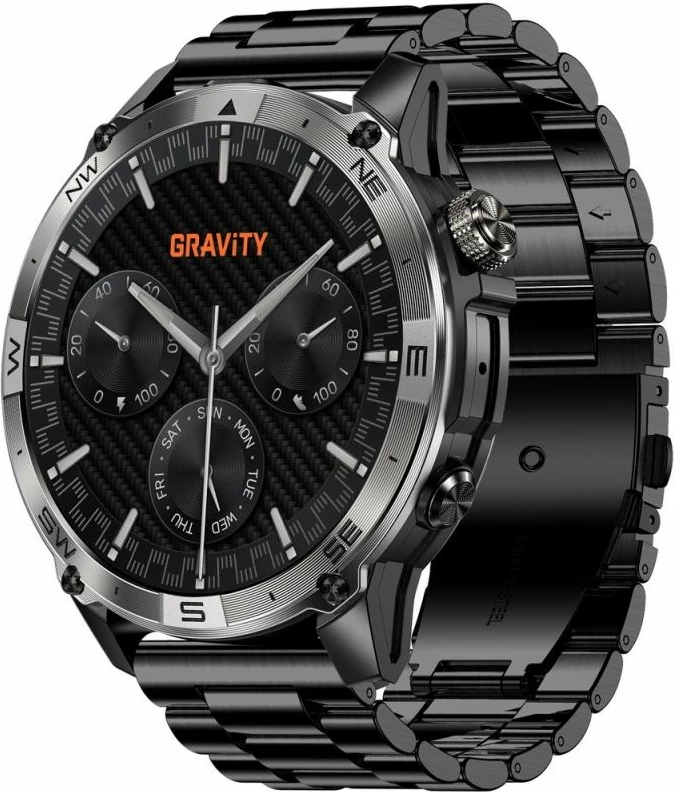 Smartwatch Gravity GT46-2, rrip silikoni dhe byzylyk çeliku, të zeza/blu