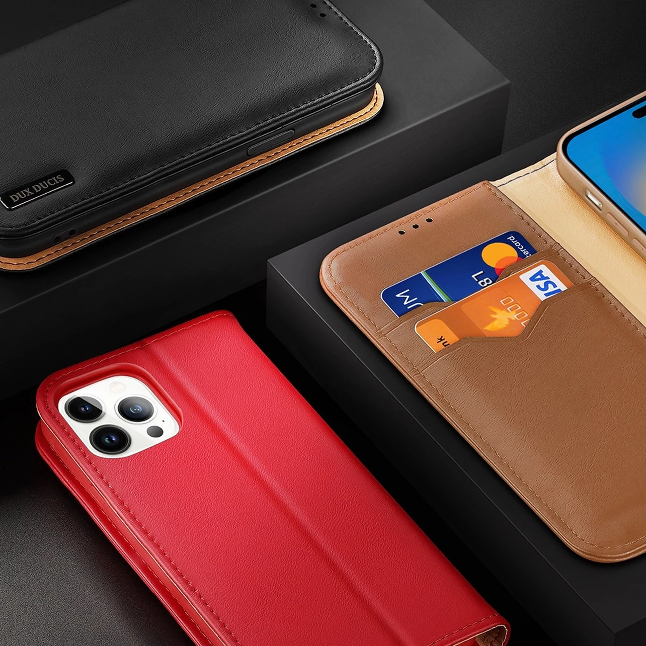 Mbështjellës Dux Ducis Hivo për iPhone 14 Pro Max, lëkurë natyrale, kafe