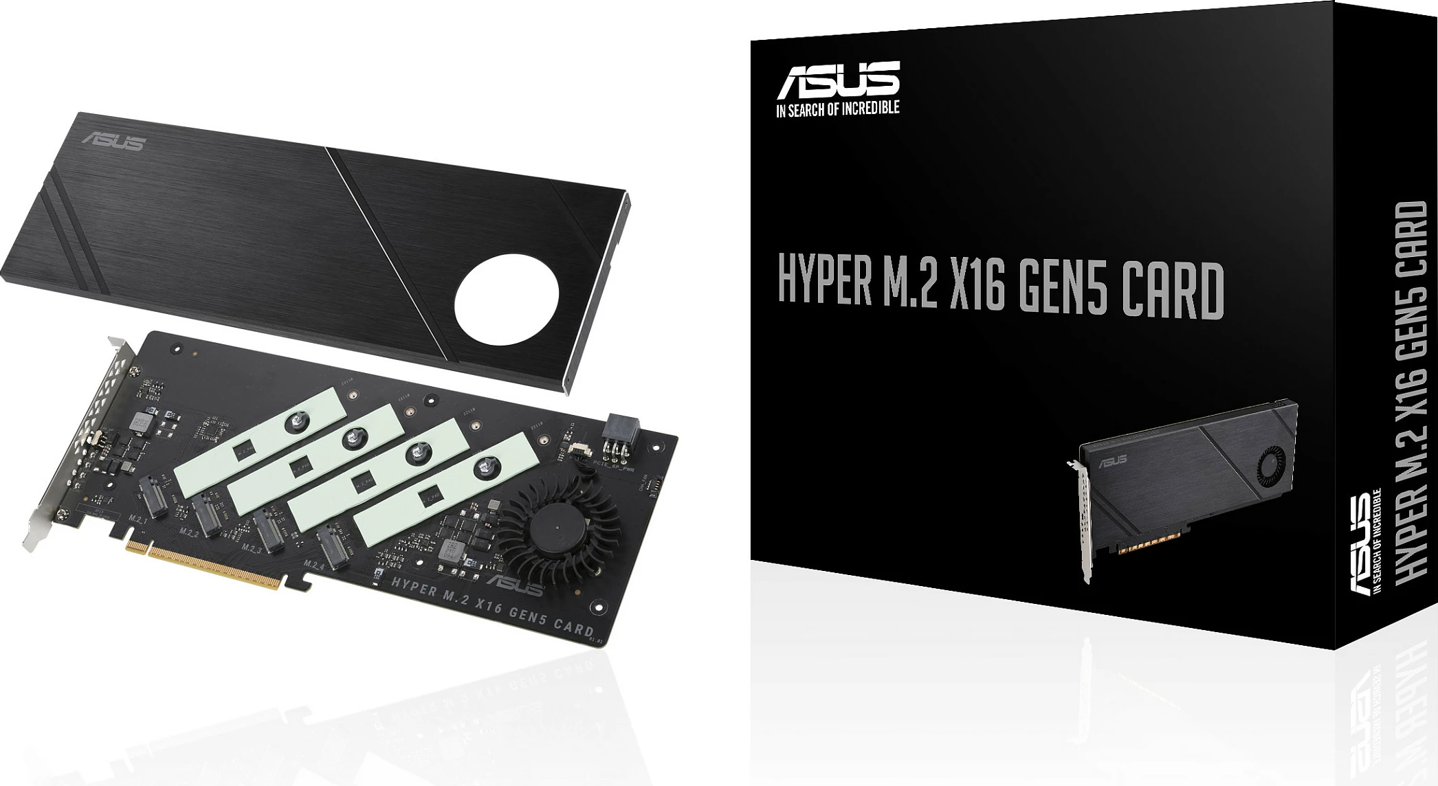 Kartë zgjerimi PCIe ASUS Hyper M.2 x16 Gen5 Card, PCIe 5.0, 4x M.2 NVMe, ftohje aktive, e zezë