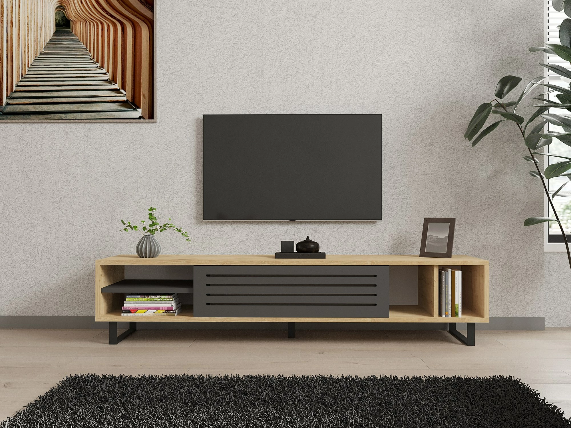 Komodë TV Skye Decor, ngjyrë safir, antracit