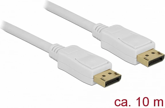Kabllo DisplayPort DeLOCK 84863, 10 m, DP në DP, 4K 60Hz, e bardhë