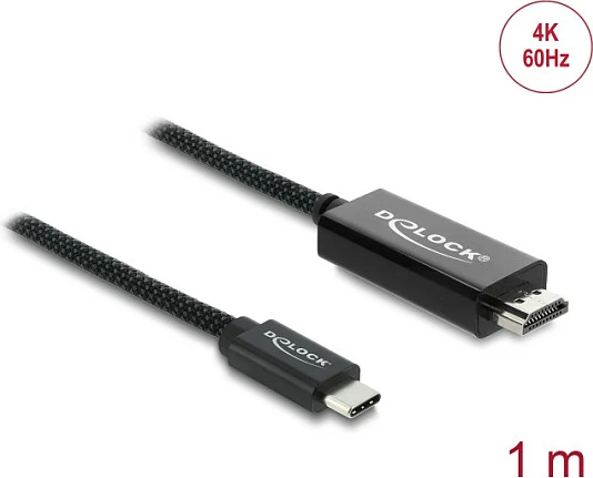 Kabllo DeLOCK USB-C në HDMI, 1 m, 4K@60Hz, e thurur, e zezë