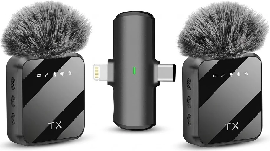 Set Mikrofonësh Wireless F15-2 me 2 Transmetues, USB-C dhe Lightning