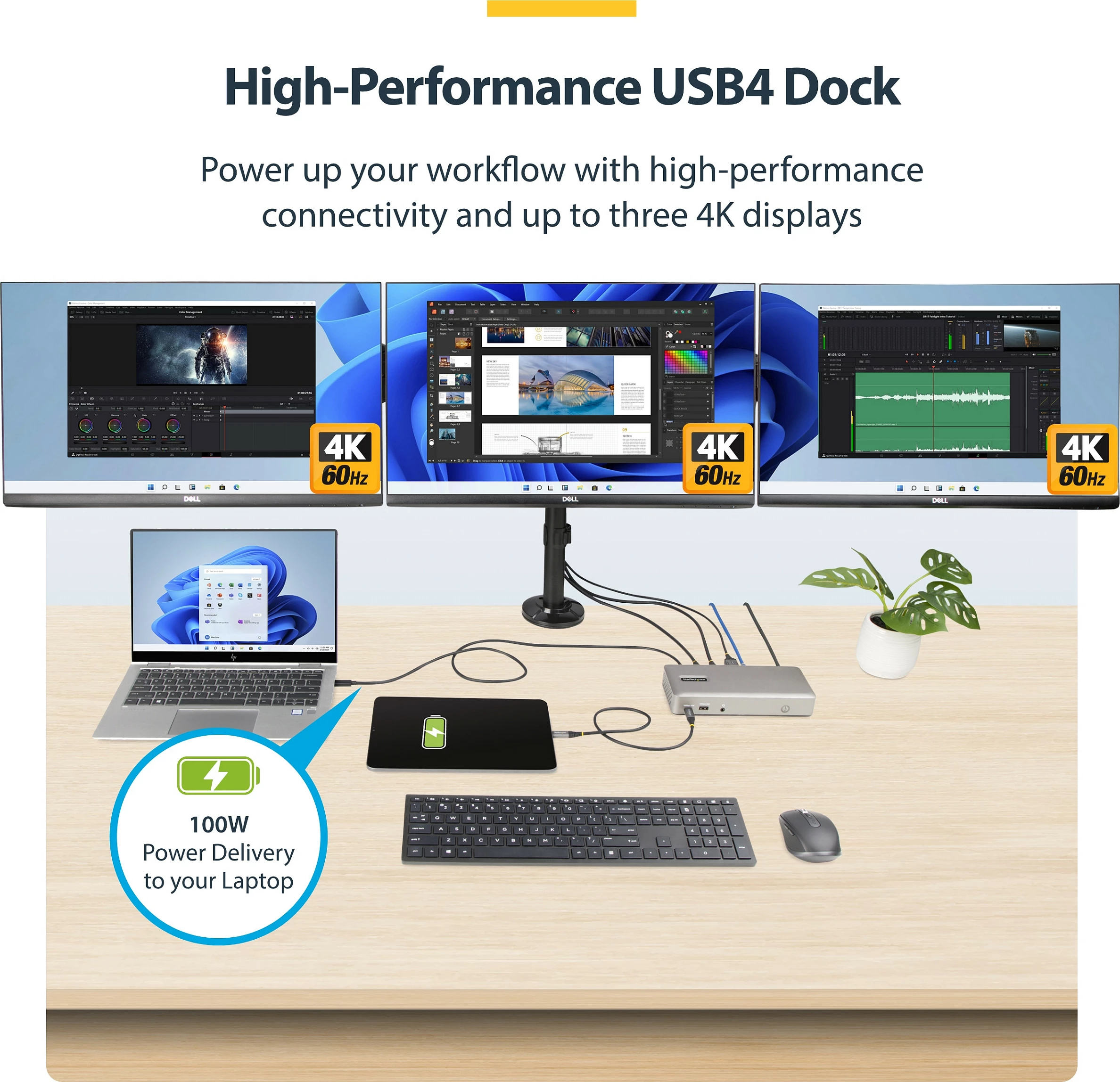 Docking station StarTech USB4 Triple-Monitor, 3x 4K@60Hz, 100W PD, 2.5GbE, 40Gbps, gri