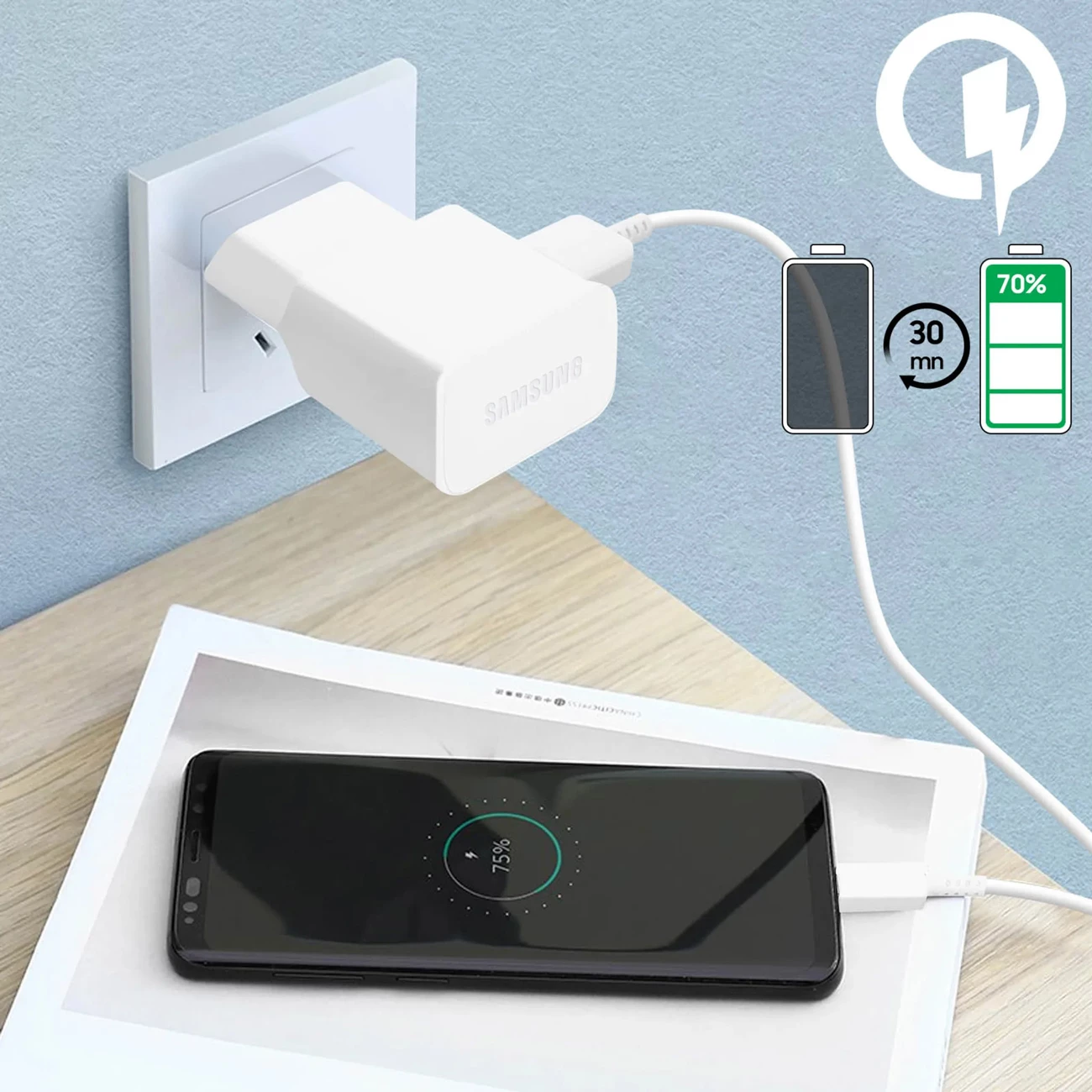 Karikues muri Samsung EP-TA200EWE me kabllo USB-A në USB-C 1m, 15W, Bardhë