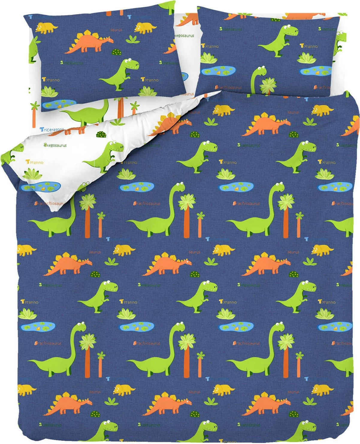 Set mbulesë për jorgan dopio, Dinolar, ngjyrë kaltër e errët