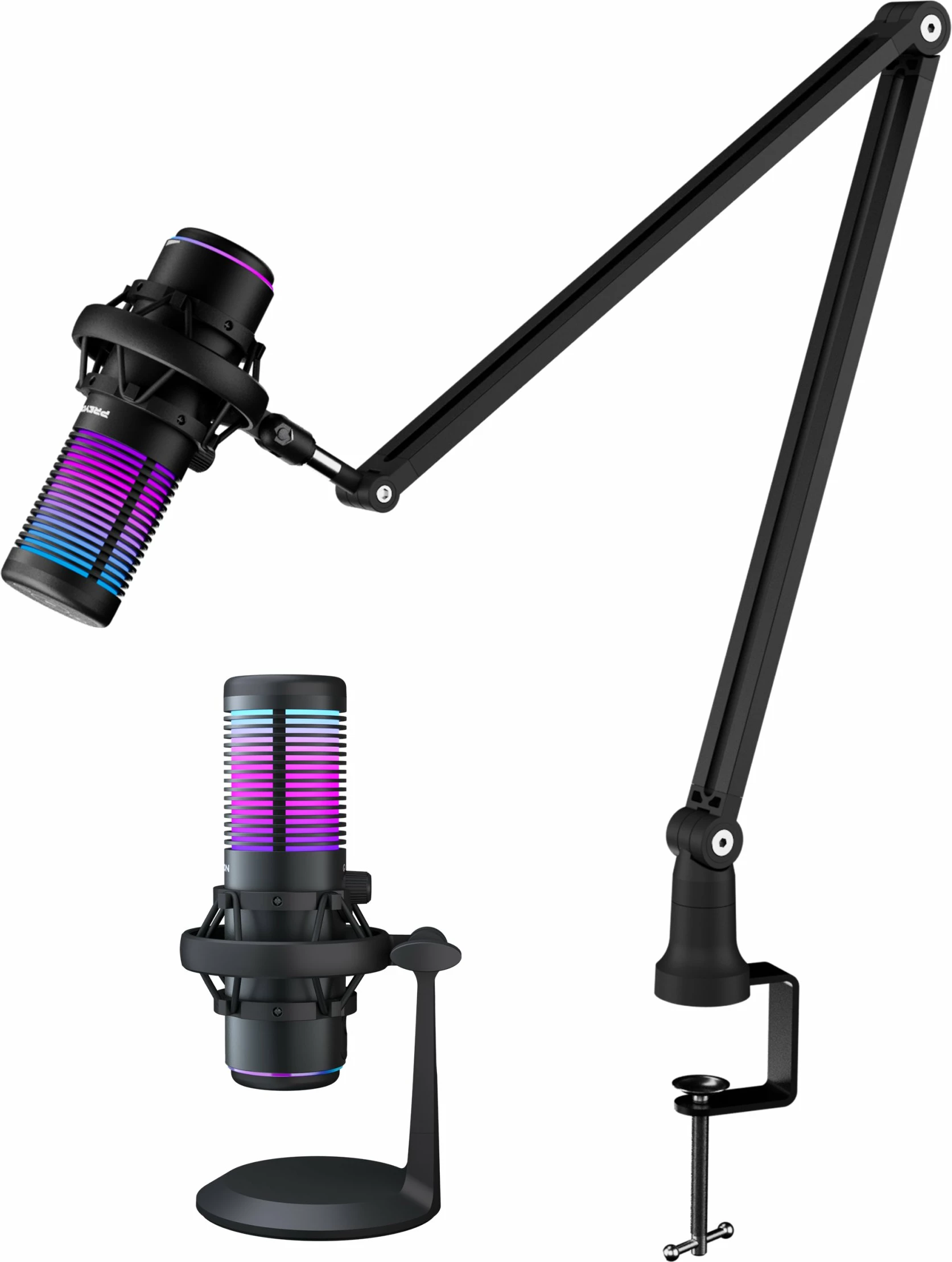 Mikrofon gaming USB PREYON Osprey Scream POS43B, RGB, cardioid/omnidirectional, me krah dhe kapëse tavoline, i zi