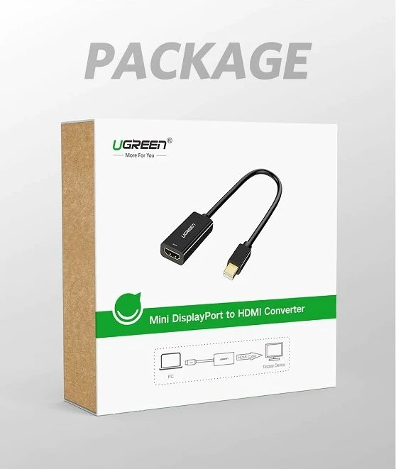 Adapter Mini DisplayPort në HDMI UGREEN 40360 4K 30Hz, i zi, me kuti