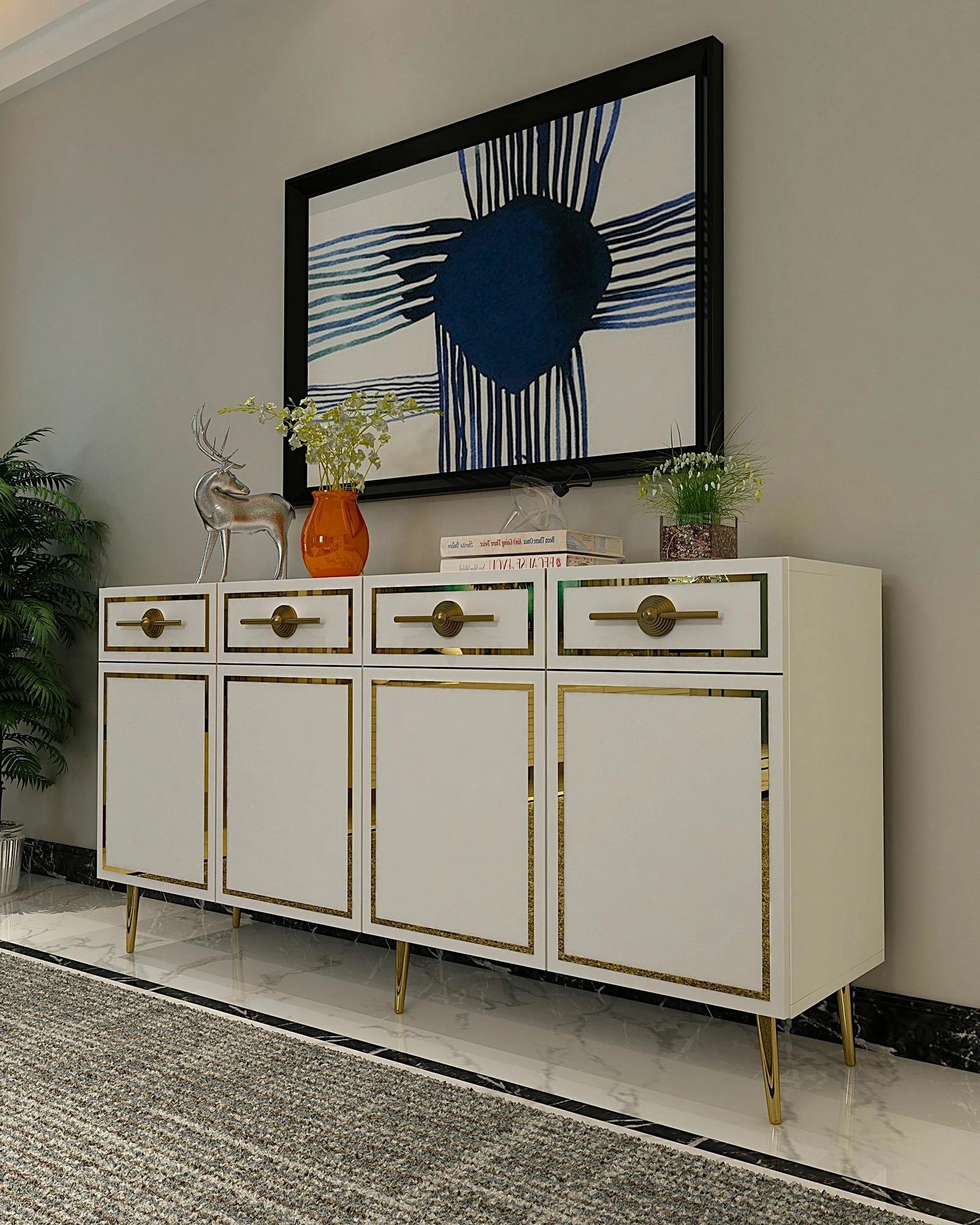 Konsol Skye Decor, Belly KB150, e bardhë dhe ari