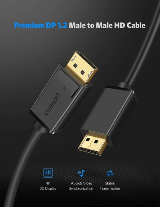 Kabllo DisplayPort UGREEN 10211 DP 1.2 2m 4K@60Hz, e zezë, BOX