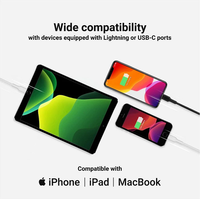Kabllo USB-C në Lightning Green Cell, 1m, 480 Mbit/s, e bardhë