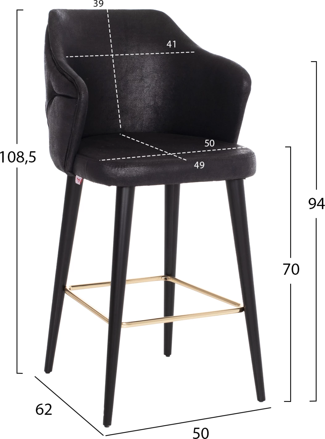 Karrige për bar profesionale FH9281.14, lloj NUBUCK, dru i zi, 50x62x108,5H cm