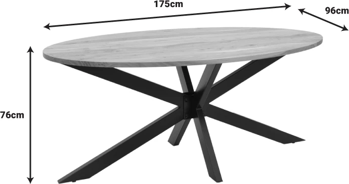 Tavolinë Bonre dru akacie natyrale-këmbë metalike e zezë 175x96x76cm