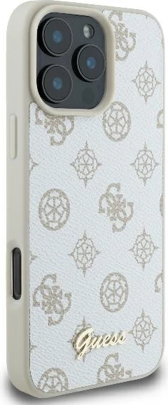 Mbështjellës Guess Peony Script Logo MagSafe për iPhone 16 Pro, Bardhë