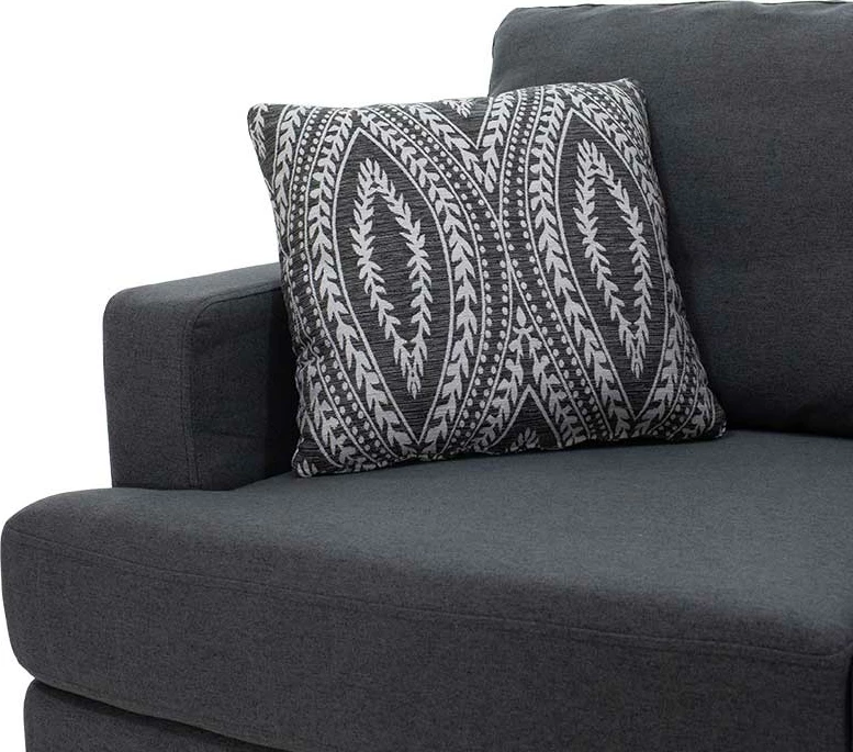 Kënd divani me pëlhurë Slim, ngjyrë gri e errët, dy jastëkë, 185x140x70cm