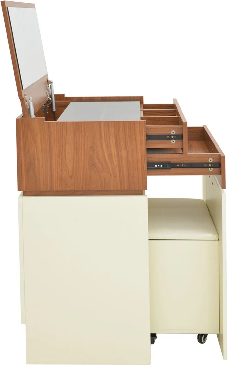 Tavolinë grimi Sonlen, ngjyrë arre-krem, 60x45x130cm, me pasqyrë dhe stol