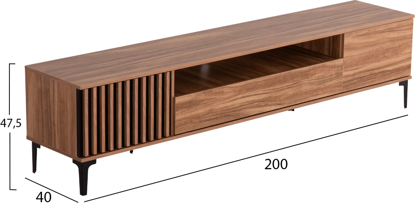 Mobilje TV, seri HARRY, FH18008.01, ngjyrë druri natyral dhe e zezë, 200x40x47,5 cm.