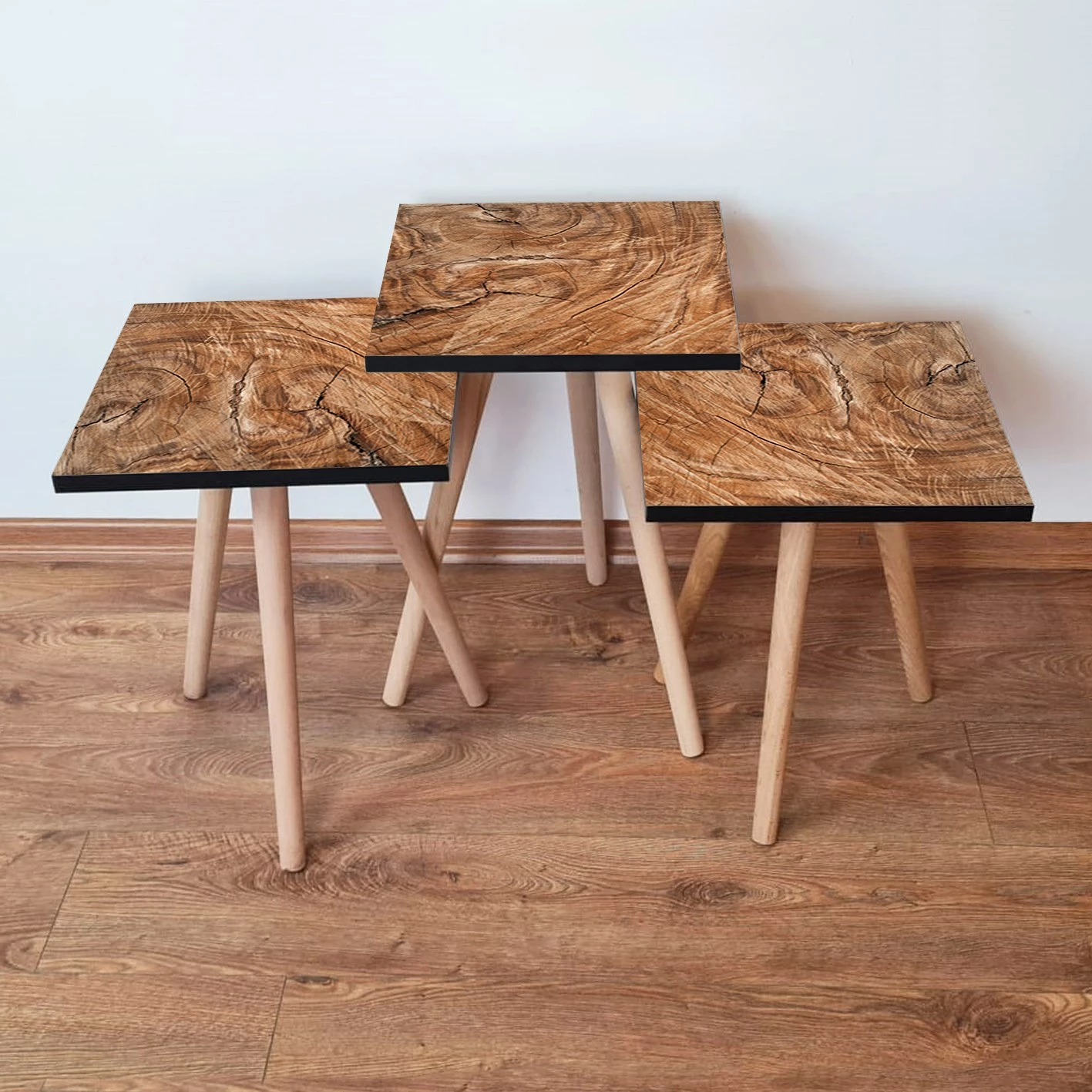 Set tavolinash ndihmëse, 3 copë, ngjyrë camel, Skye Decor, 3Shp122