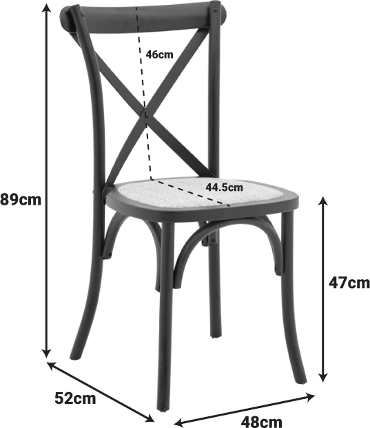 Karrige Dylon e grumbullueshme, dru ahu i zi, ulëse ratan natyral, 48x52x89cm