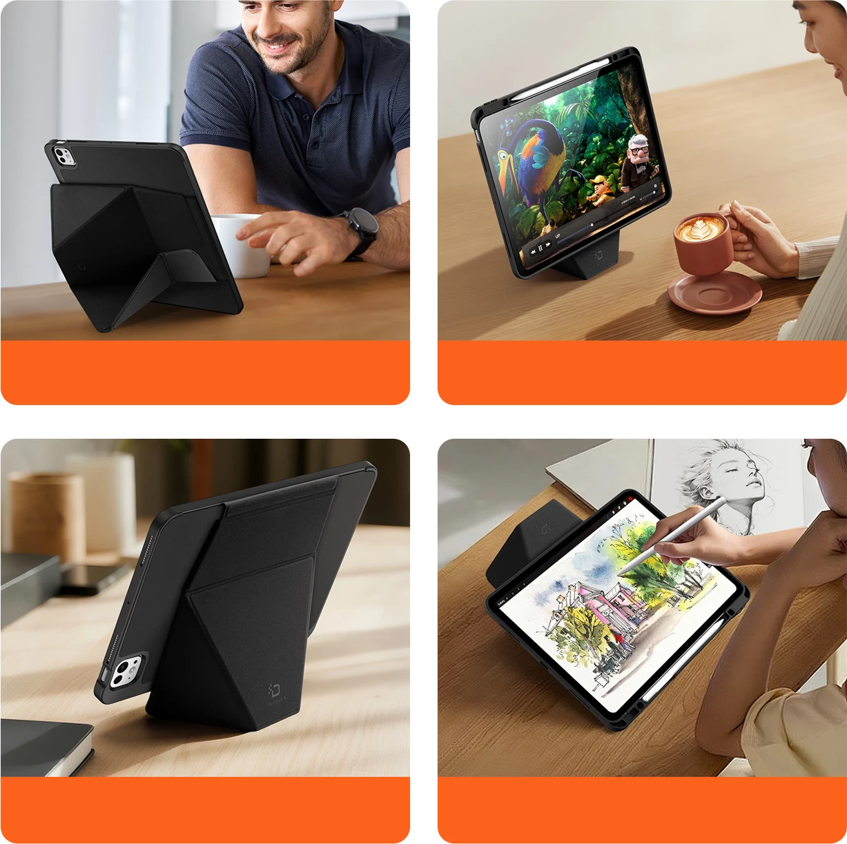 Mbështjellës Dux Ducis Vers për iPad Pro 13" (2024/2025), me stand dhe mbajtëse Apple Pencil, i zi