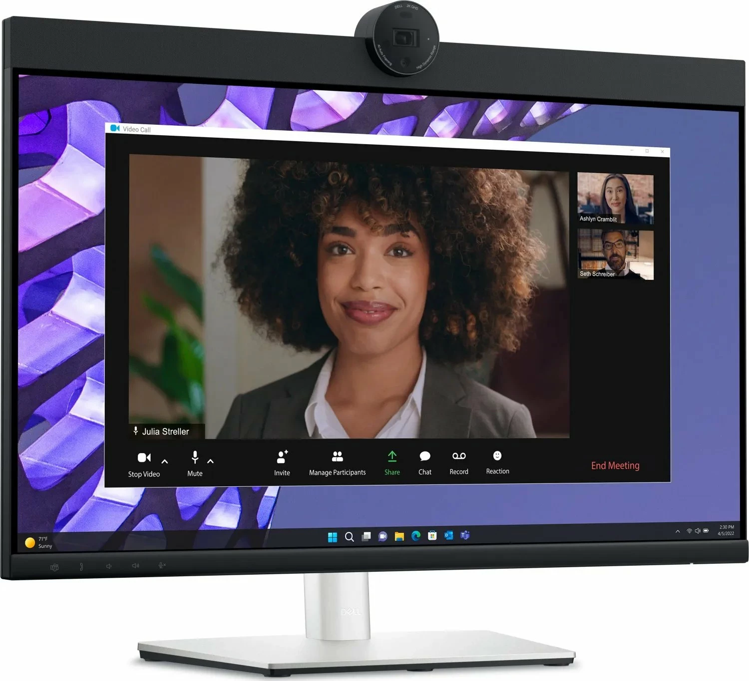Monitor videokonference Dell P2724DEB (210-BFMZ) 27" WQHD, USB-C 90W, me kamerë dhe altoparlant, zi/argjend