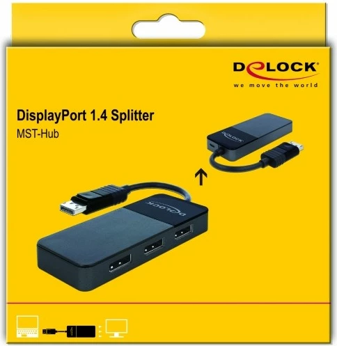 Splitter DisplayPort DeLOCK 87737, 3x DisplayPort, 0.125m, e zezë