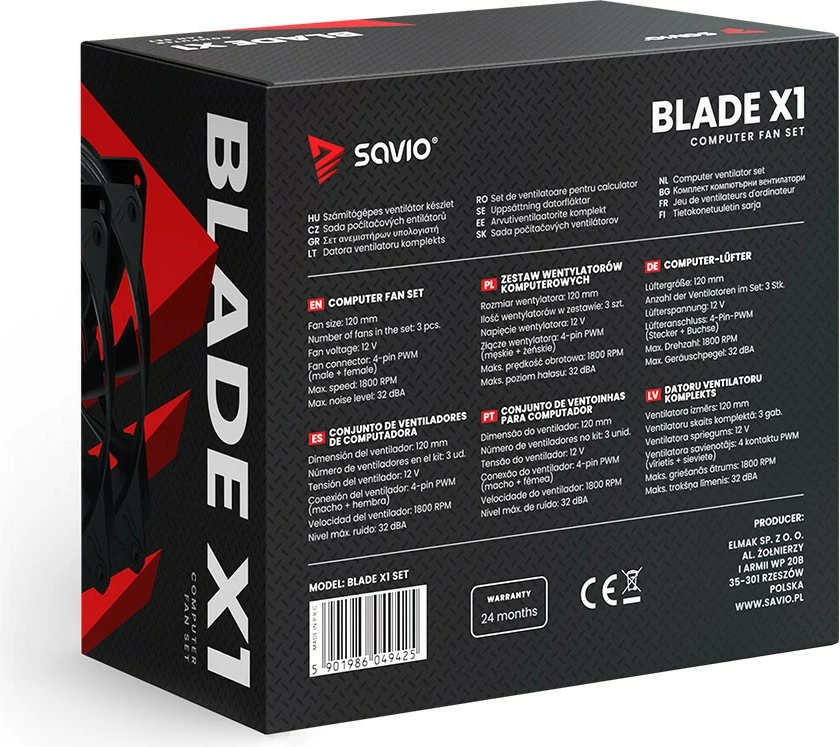Set ventilatorësh kompjuteri Savio Blade X1, 120mm, 3 x 4-pin PWM, i zi