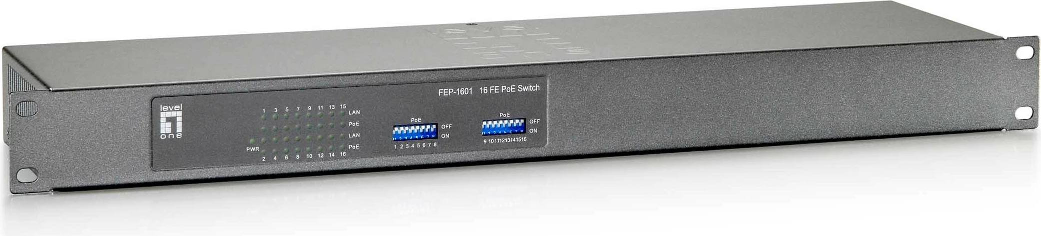 Switch LevelOne 16-Port Fast Ethernet PoE, 150W, Rack mounting