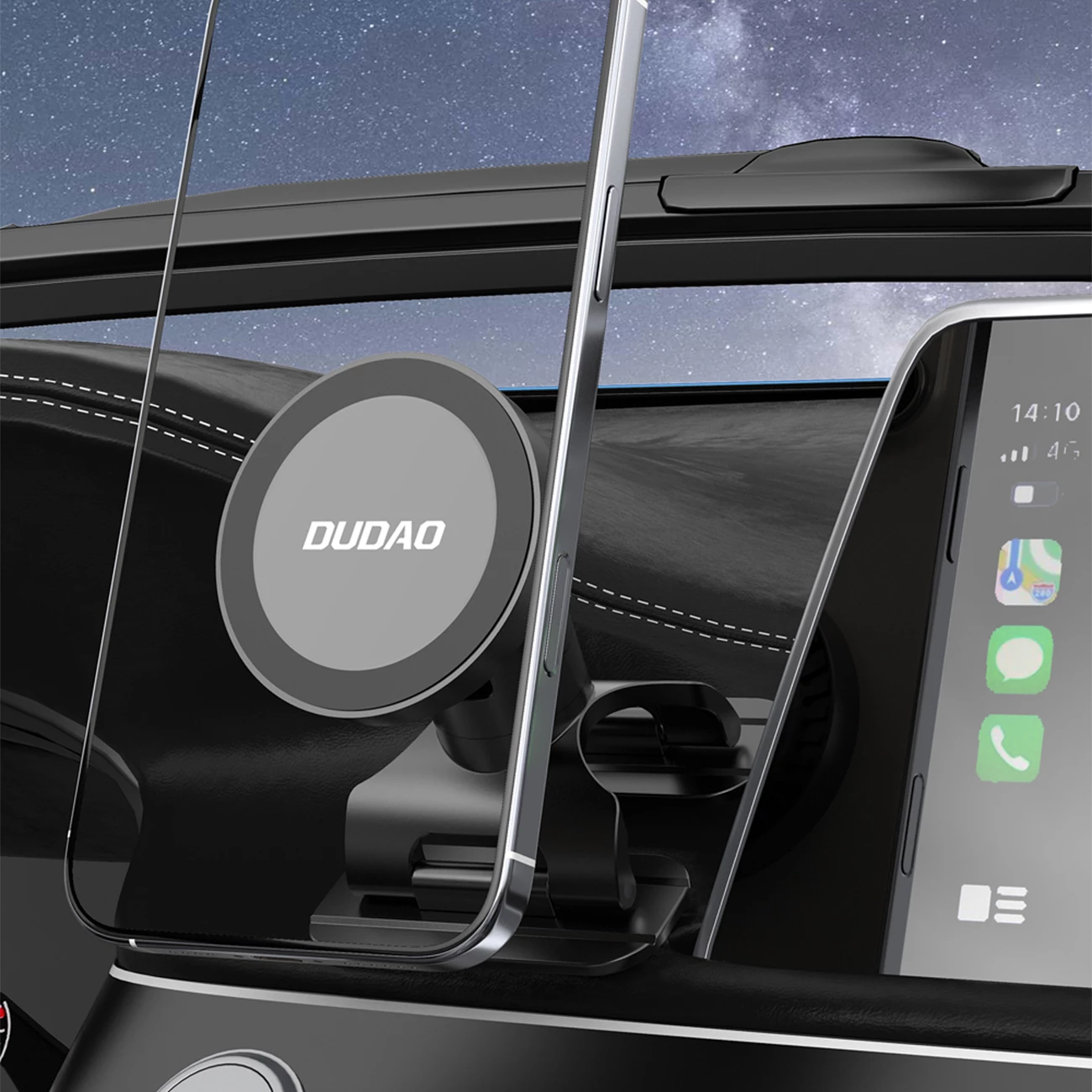 Mbajtës makine magnetik për celular, Dudao F25, MagSafe, rrotullim 360°, për pult ose xham, i zi