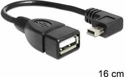 Adapter USB Delock 83245 USB-A femër në MiniUSB mashkull, OTG, 0.16 m, USB 2.0, 90°, i zi