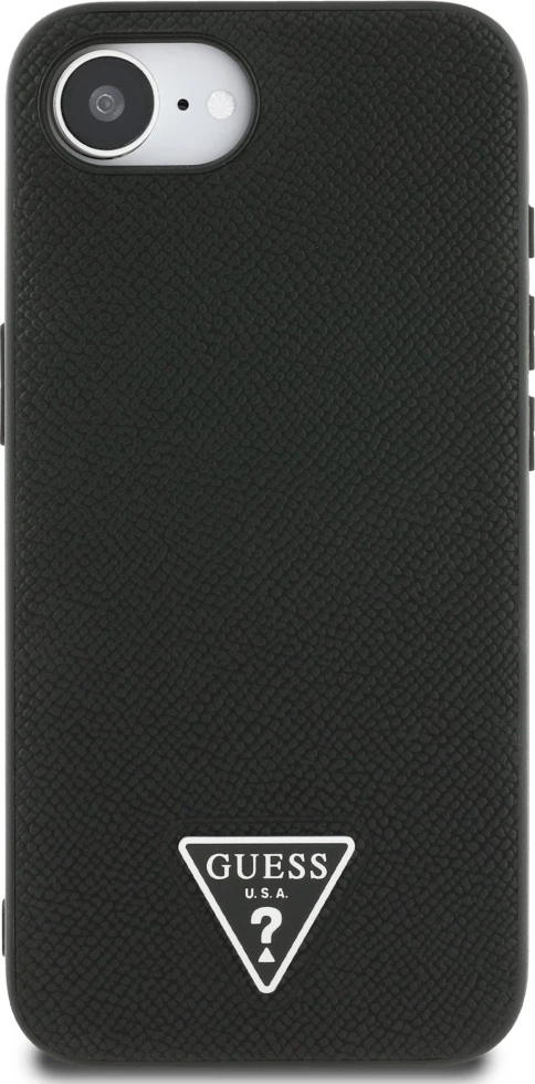Mbështjellës Guess Grained Triangle MagSafe për iPhone 16e, i zi