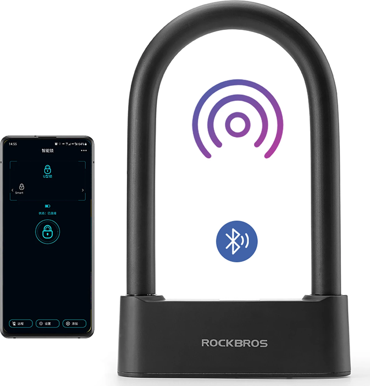 Dryn biçiklete smart Rockbros 32210818001, fingerprint + Bluetooth, karikim USB-C, set me 2 çelësa, i zi