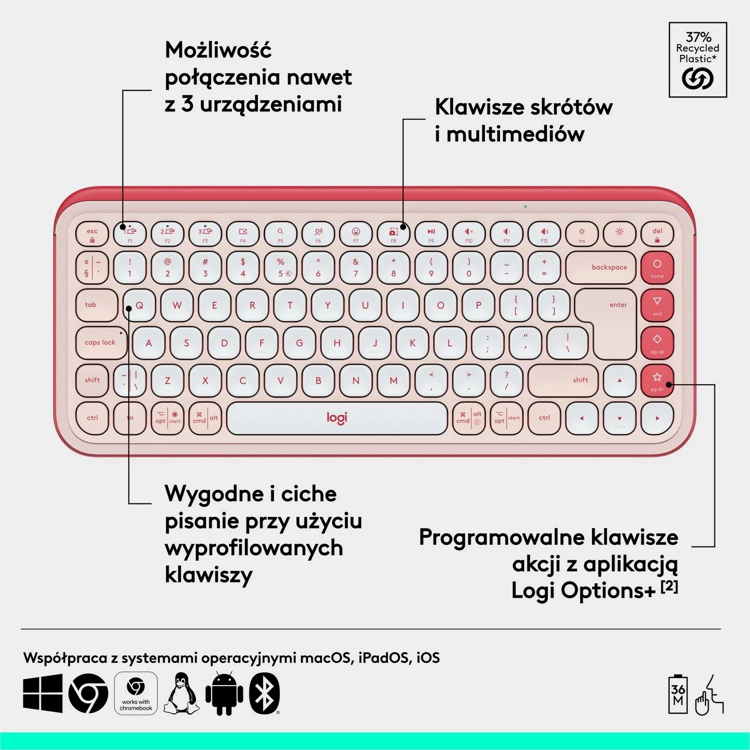Tastierë Logitech POP ICON Keys, pa kabllo, rozë